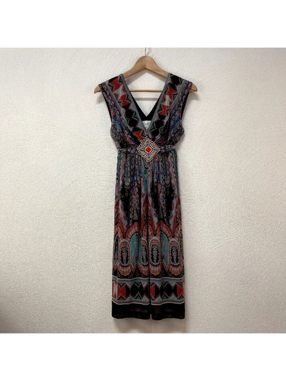 Eci New York Sheer Black Paisley Tie Waist BOHO Summer Dress sz 8
